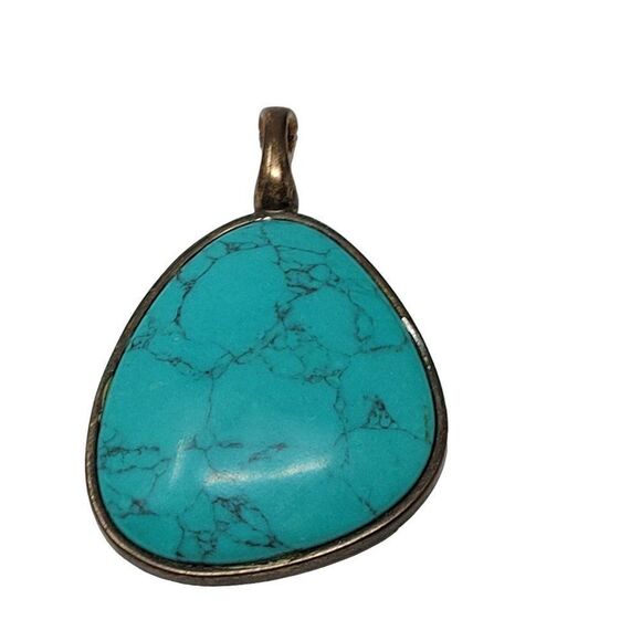 Vintage Brass Tone Cabochon Enhancer Imitation Turquoise Pendant Southwestern - Picture 1 of 8